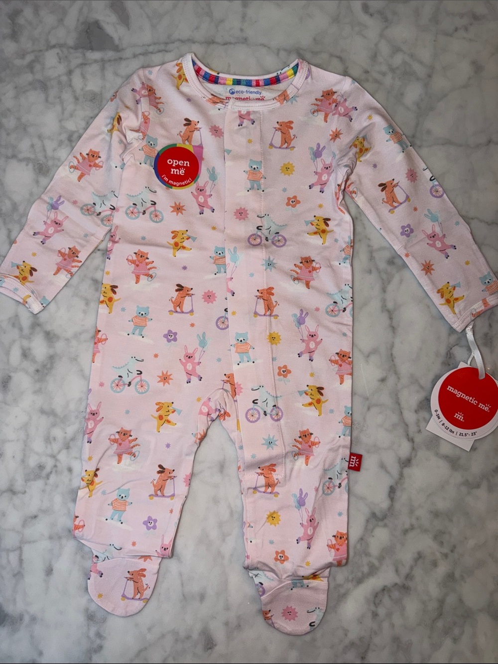 NWT Magnetic Me Modal Pink Animal & Bicycle Footie 0/3M